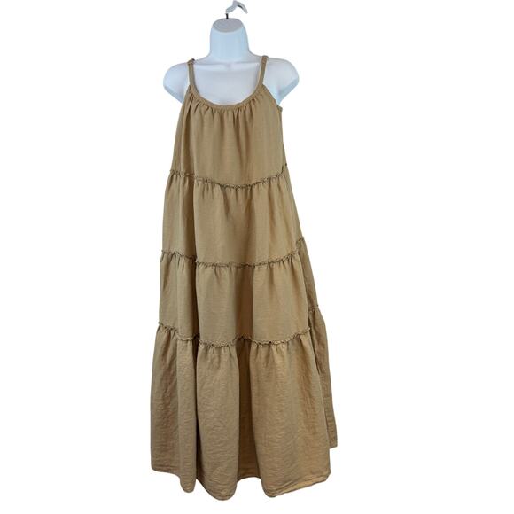 Anthropologie Eberjey Tan Linen Kesia Tiered Sleeveless Maxi Dress Size Medium - Picture 4 of 15